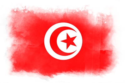 チュニジア共和国の国旗-水彩風
