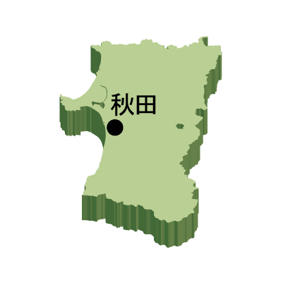 秋田県の無料フリーイラスト｜日本語・県庁所在地あり・立体(緑)