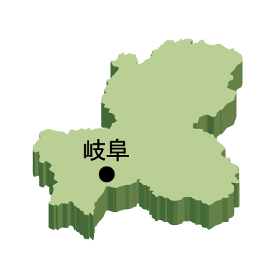 岐阜県の無料フリーイラスト｜日本語・県庁所在地あり・立体(緑)
