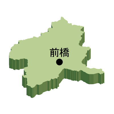 群馬県の無料フリーイラスト｜日本語・県庁所在地あり・立体(緑)
