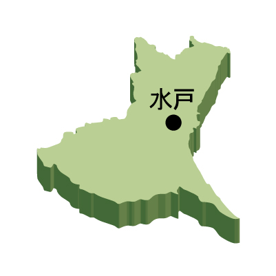 茨城県の無料フリーイラスト｜日本語・県庁所在地あり・立体(緑)