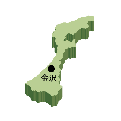 石川県の無料フリーイラスト｜日本語・県庁所在地あり・立体(緑)
