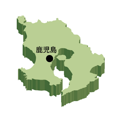 鹿児島県の無料フリーイラスト｜日本語・県庁所在地あり・立体(緑)
