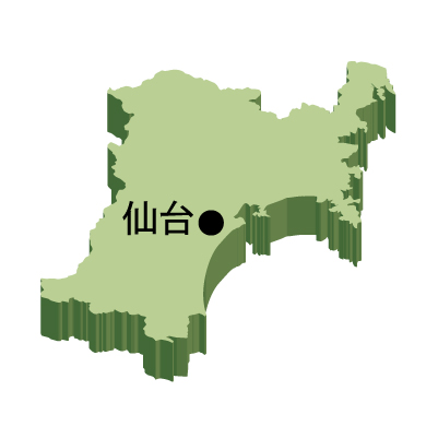 宮城県の無料フリーイラスト｜日本語・県庁所在地あり・立体(緑)