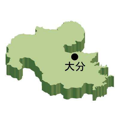 大分県の無料フリーイラスト｜日本語・県庁所在地あり・立体(緑)