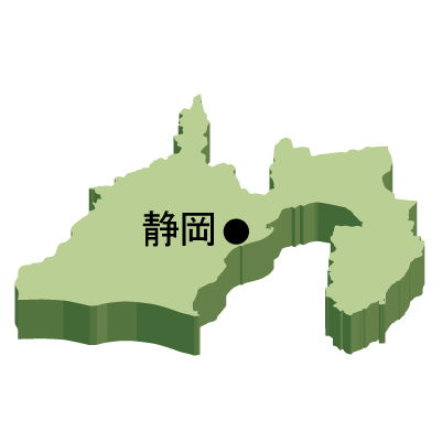静岡県の無料フリーイラスト｜日本語・県庁所在地あり・立体(緑)