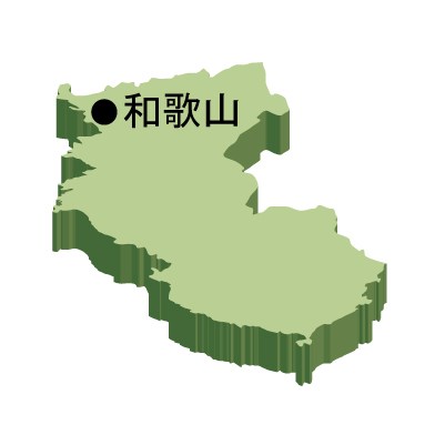 和歌山県の無料フリーイラスト｜日本語・県庁所在地あり・立体(緑)