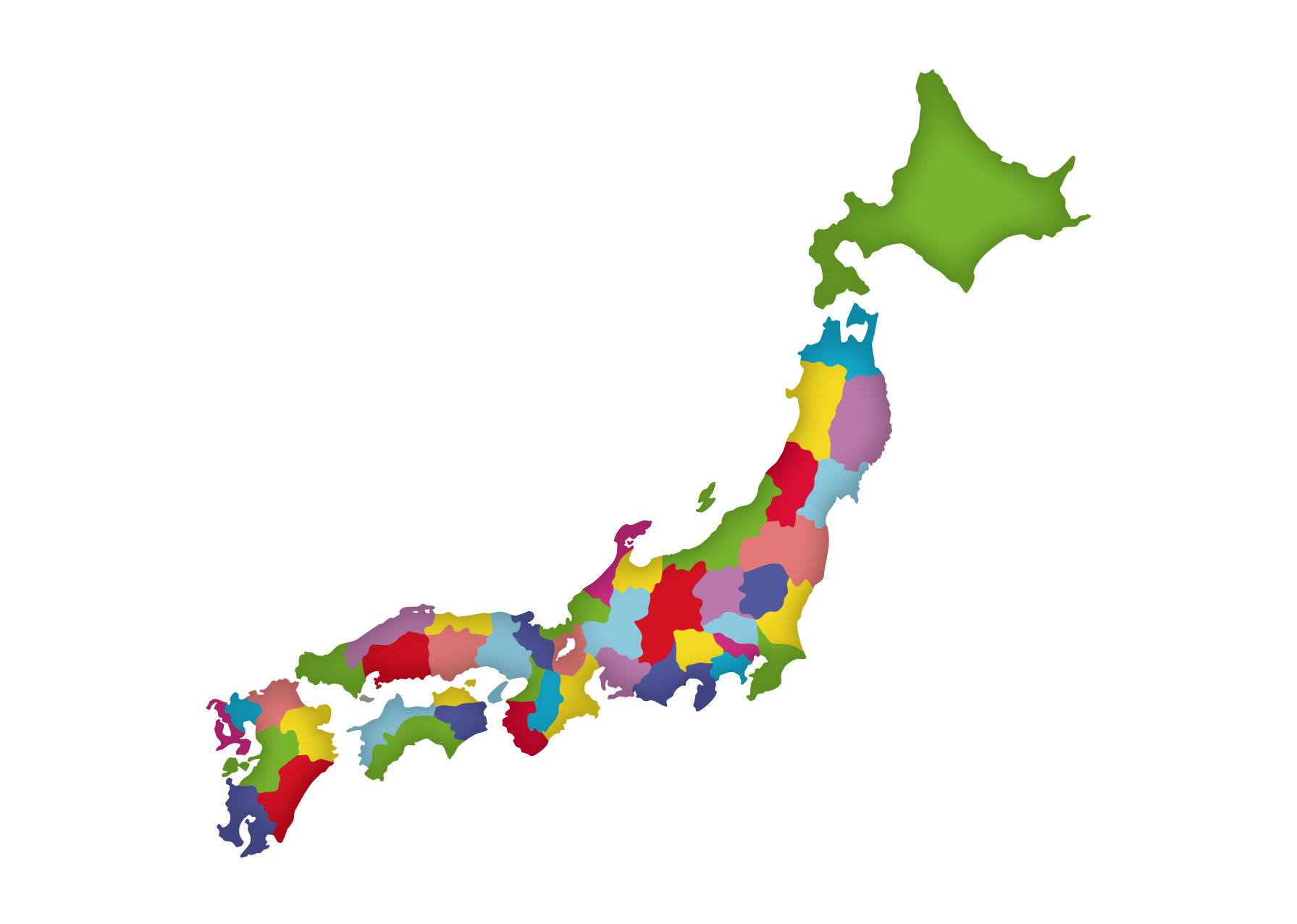 日本地図無料フリーイラスト 英語 地方線あり 柄