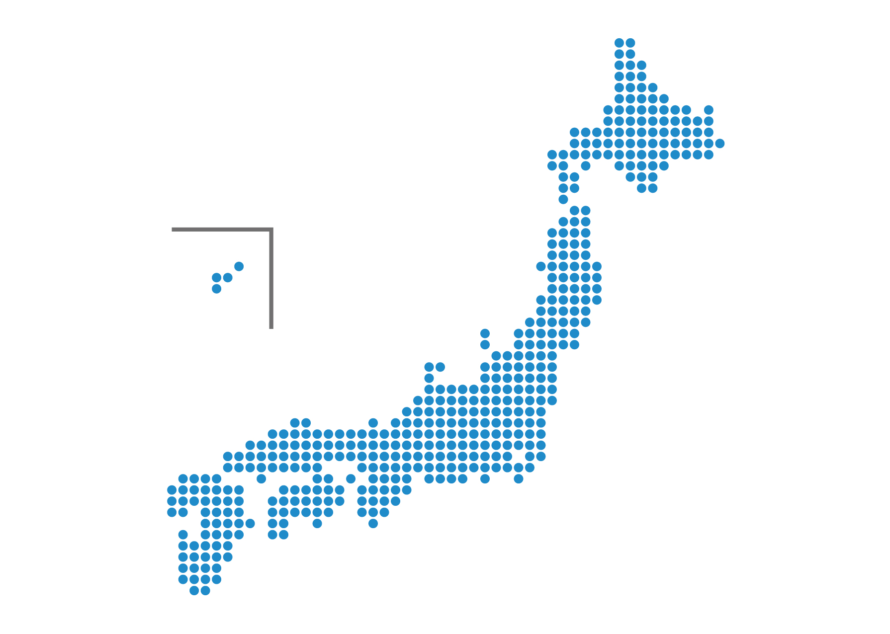 日本地図無料フリーイラスト｜ドット(青)