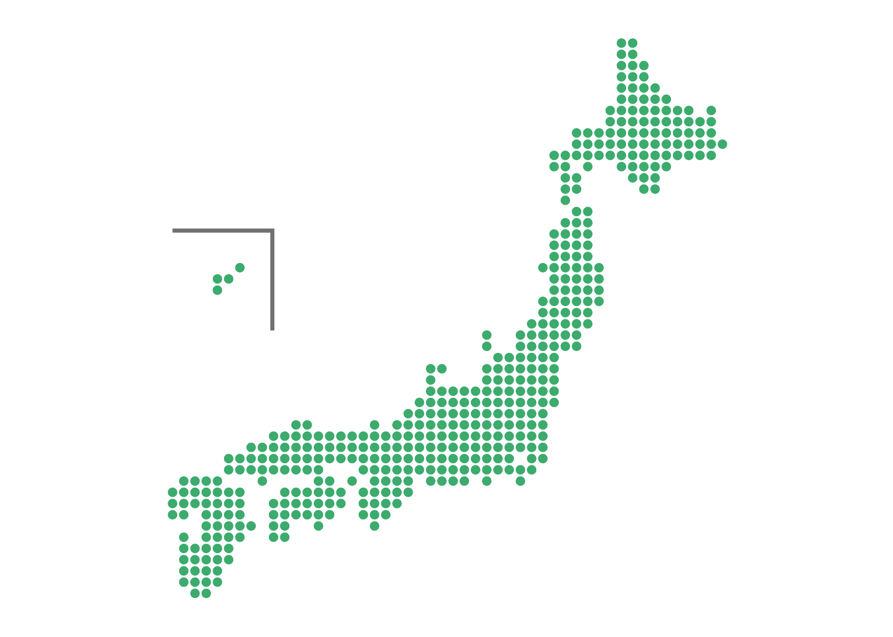 日本地図無料フリーイラスト｜ドット(緑)