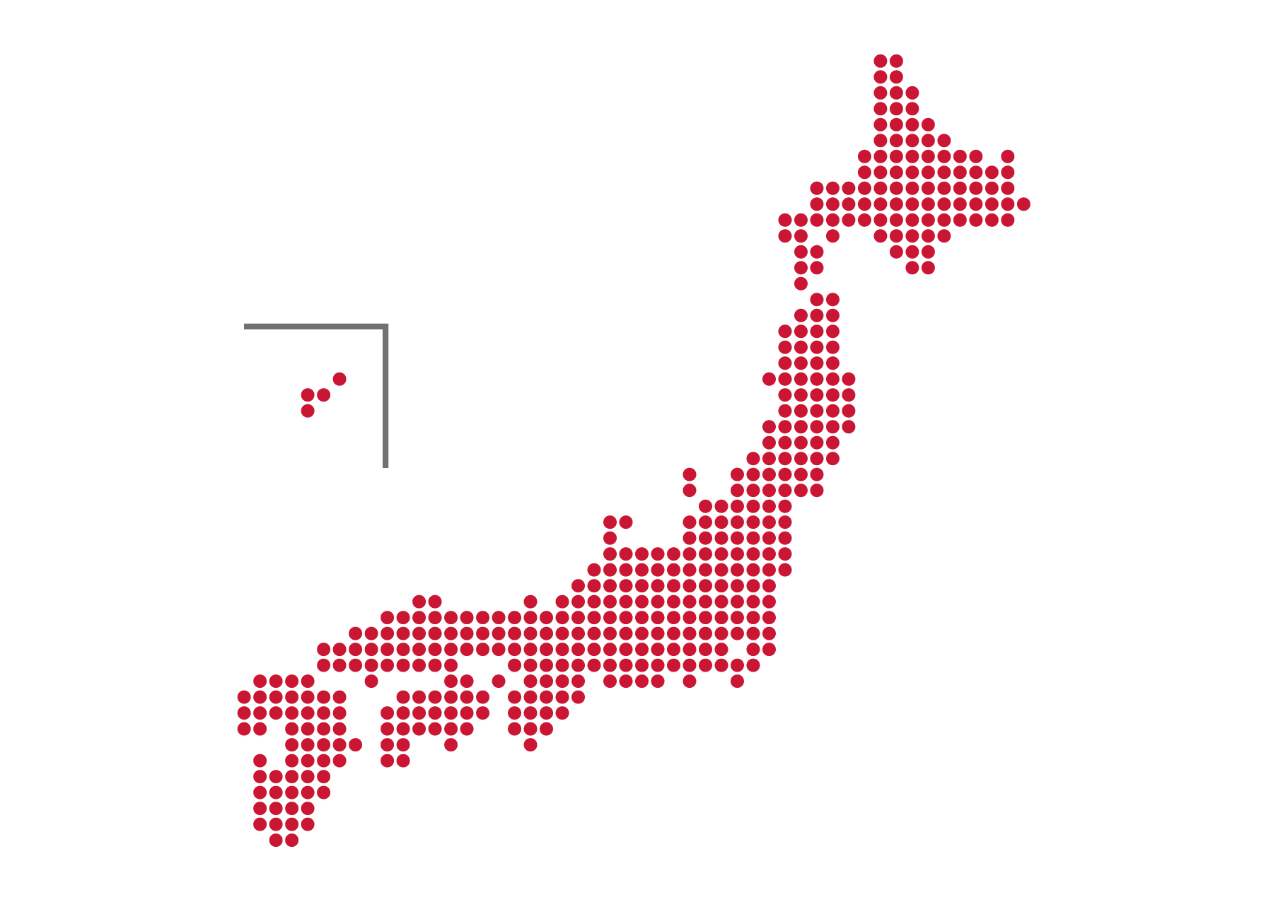 日本地図無料フリーイラスト｜ドット(赤)