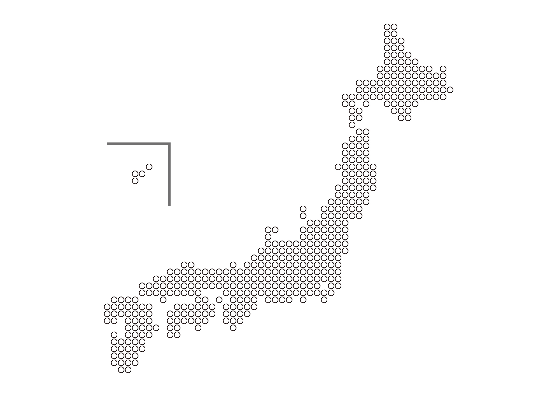 日本地図無料フリーイラスト｜ドット(白)