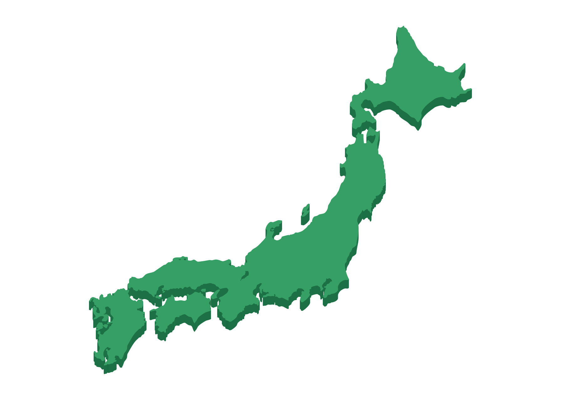 日本地図無料フリーイラスト｜立体(緑)