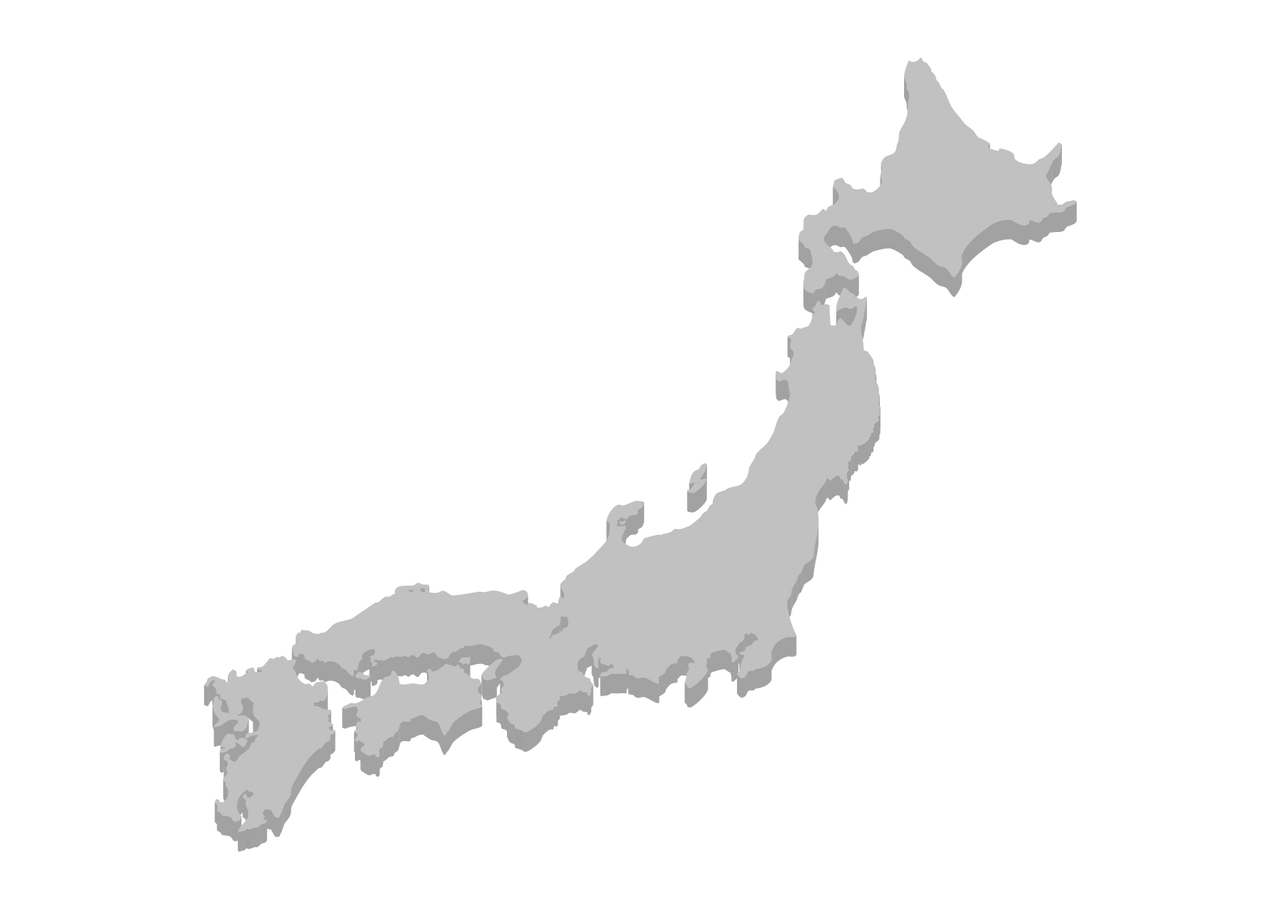日本地図無料フリーイラスト｜立体(グレー)