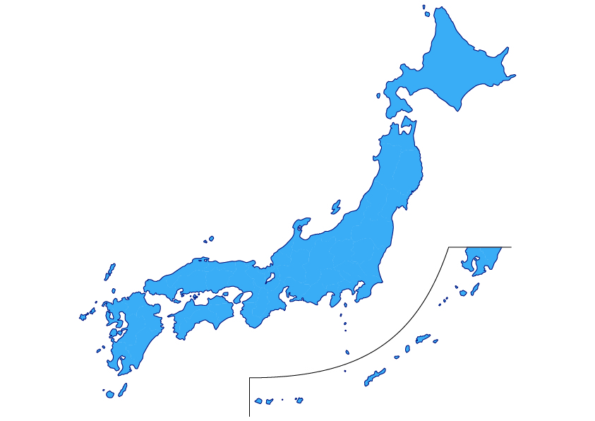 日本地図無料フリーイラスト｜文字なし・都道府県線なし(青)