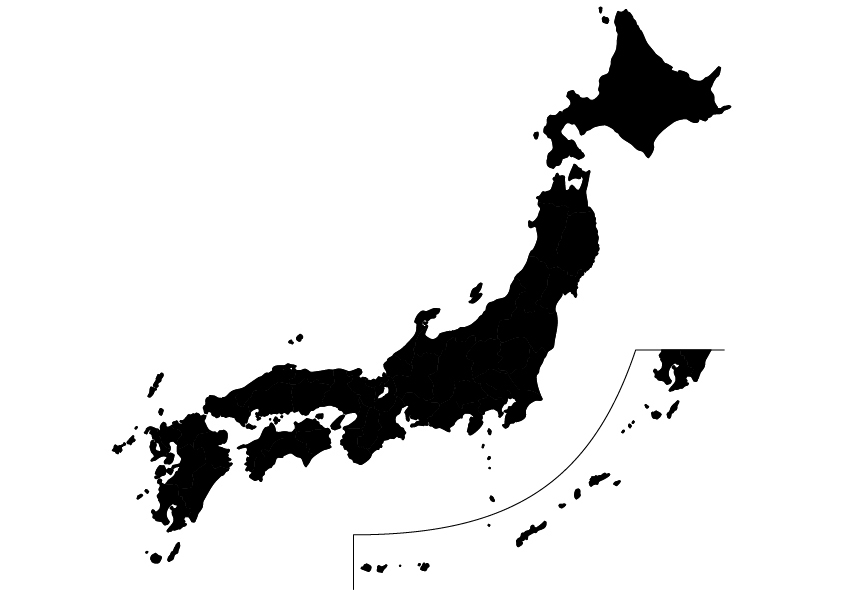日本地図無料フリーイラスト｜文字なし・都道府県線なし(黒)