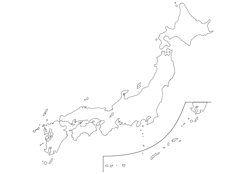 日本地図無料フリーイラスト｜文字なし・都道府県線なし(白)