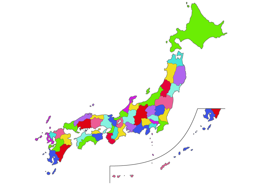 日本地図無料フリーイラスト 文字なし 都道府県線あり 黒