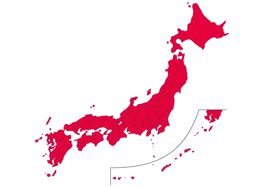 日本地図無料フリーイラスト｜文字なし・都道府県線あり(赤)