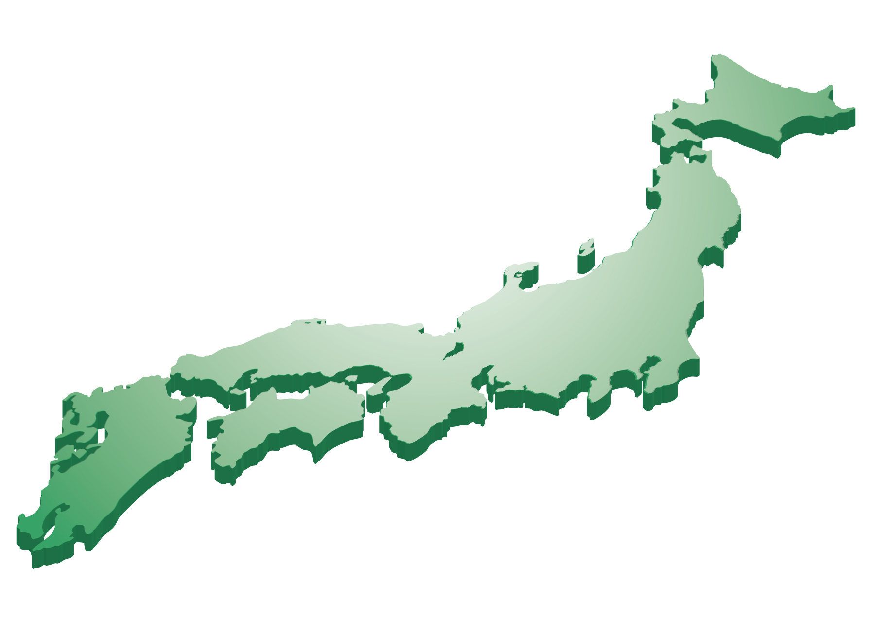 日本地図無料フリーイラスト｜立体(緑)