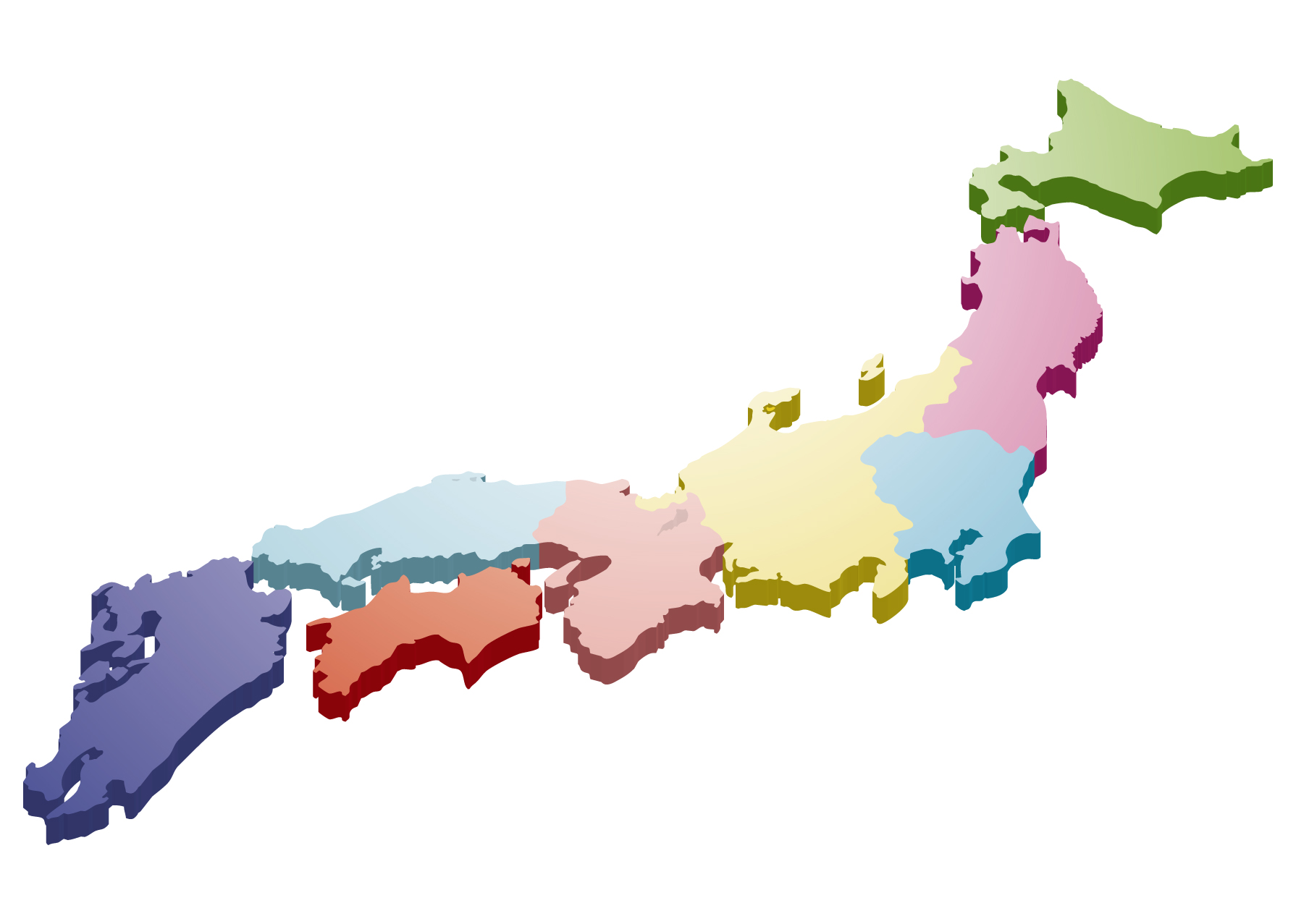 日本地図無料フリーイラスト 日本語 県庁所在地あり ルビあり 都道府県線あり 柄