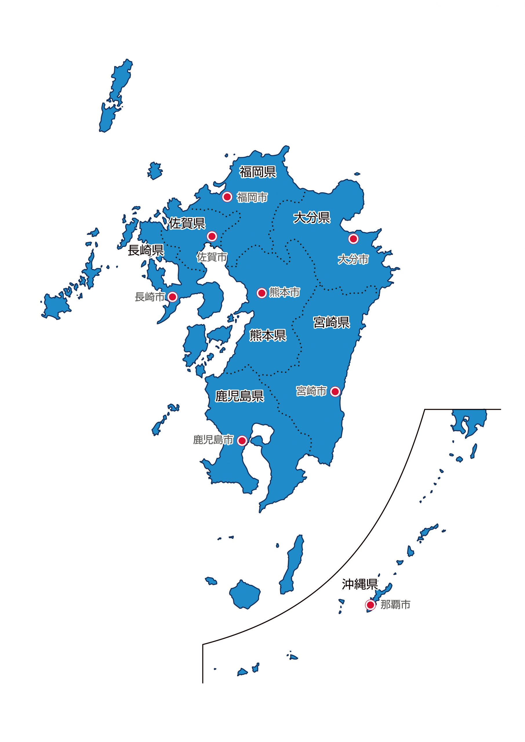 九州 沖縄地方8県の地図イラストを無料ダウンロード