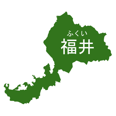 福井県 イラストマップ県名ルビあり（緑）