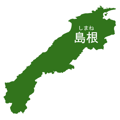 島根県イラストマップ県名ルビあり（緑）