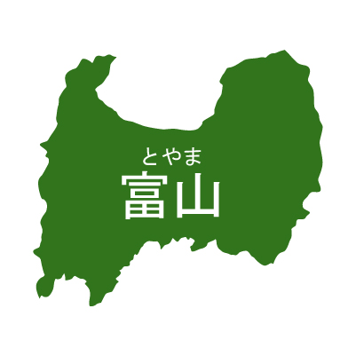 富山県イラストマップ県名ルビあり（緑）