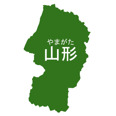 山形県イラストマップ県名ルビあり（緑）