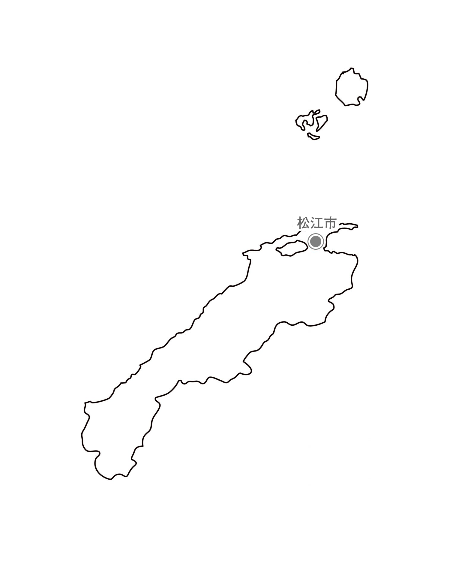 [白地図]島根県・都道府県名・県庁所在地あり