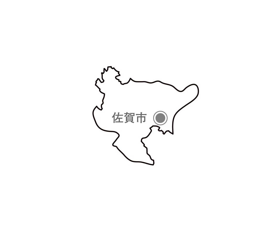 [白地図]佐賀県・都道府県名・県庁所在地あり