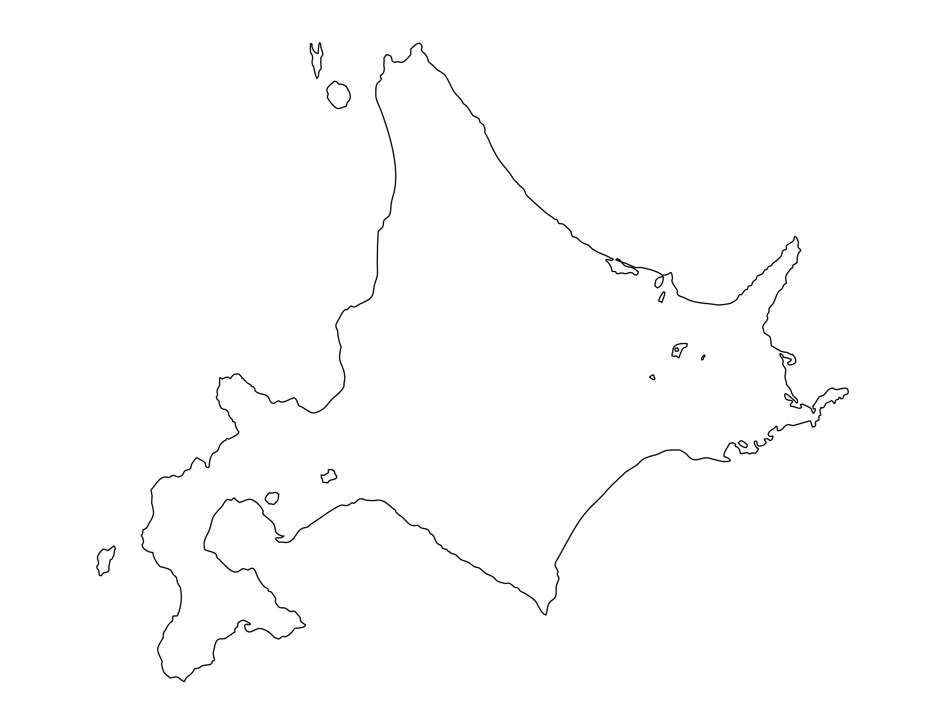[白地図]北海道・都道府県名なし