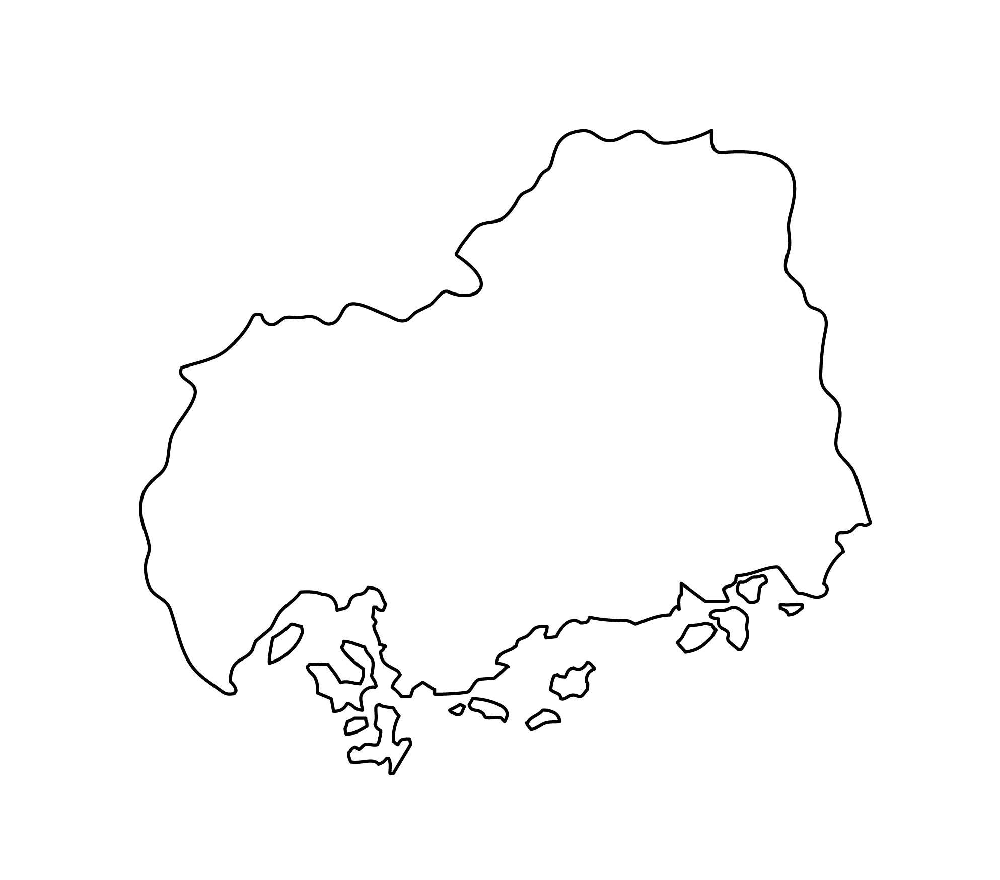[白地図]広島県・無地