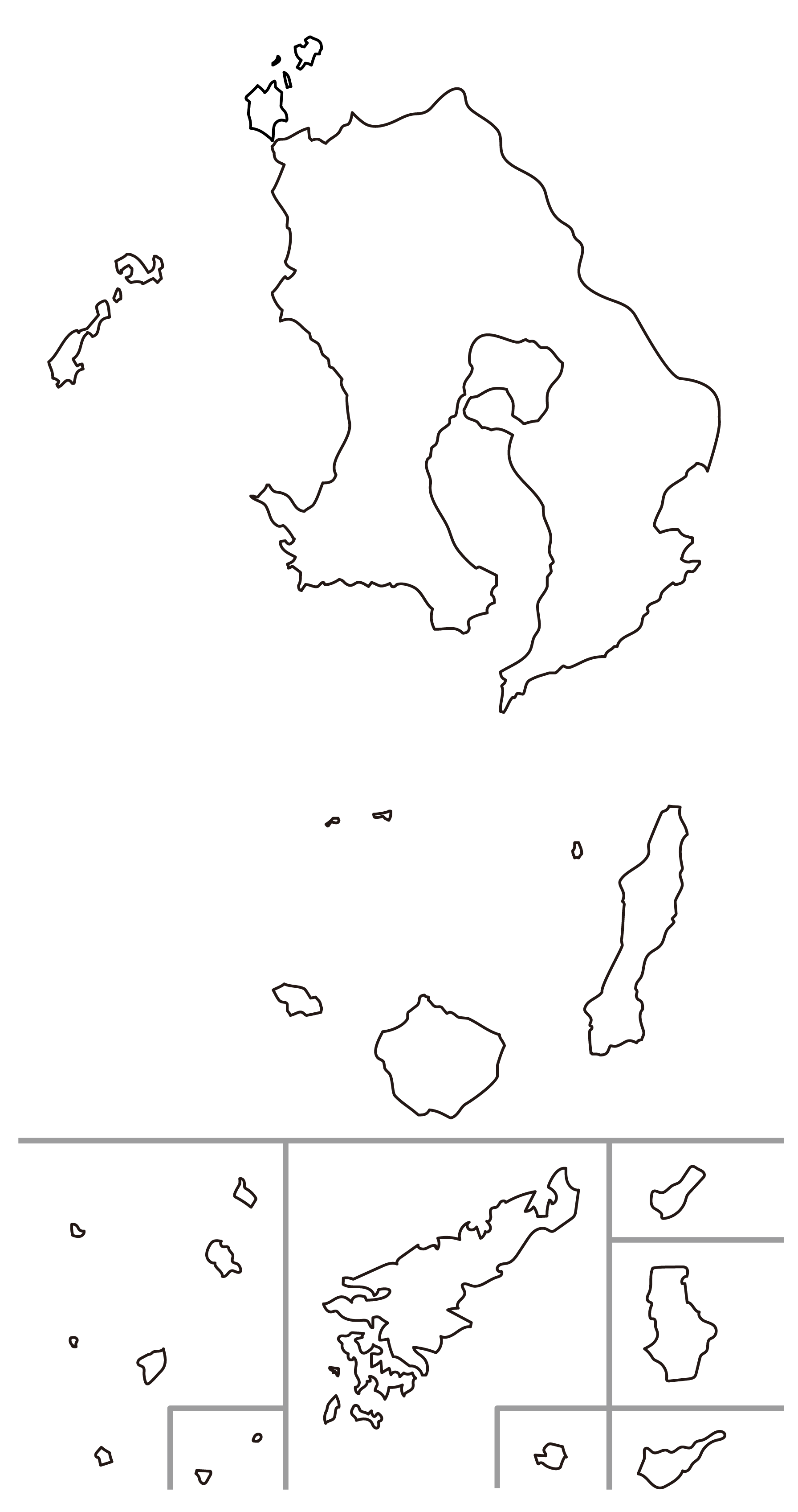 鹿児島県の白地図イラスト無料素材集 県庁所在地 市町村名あり