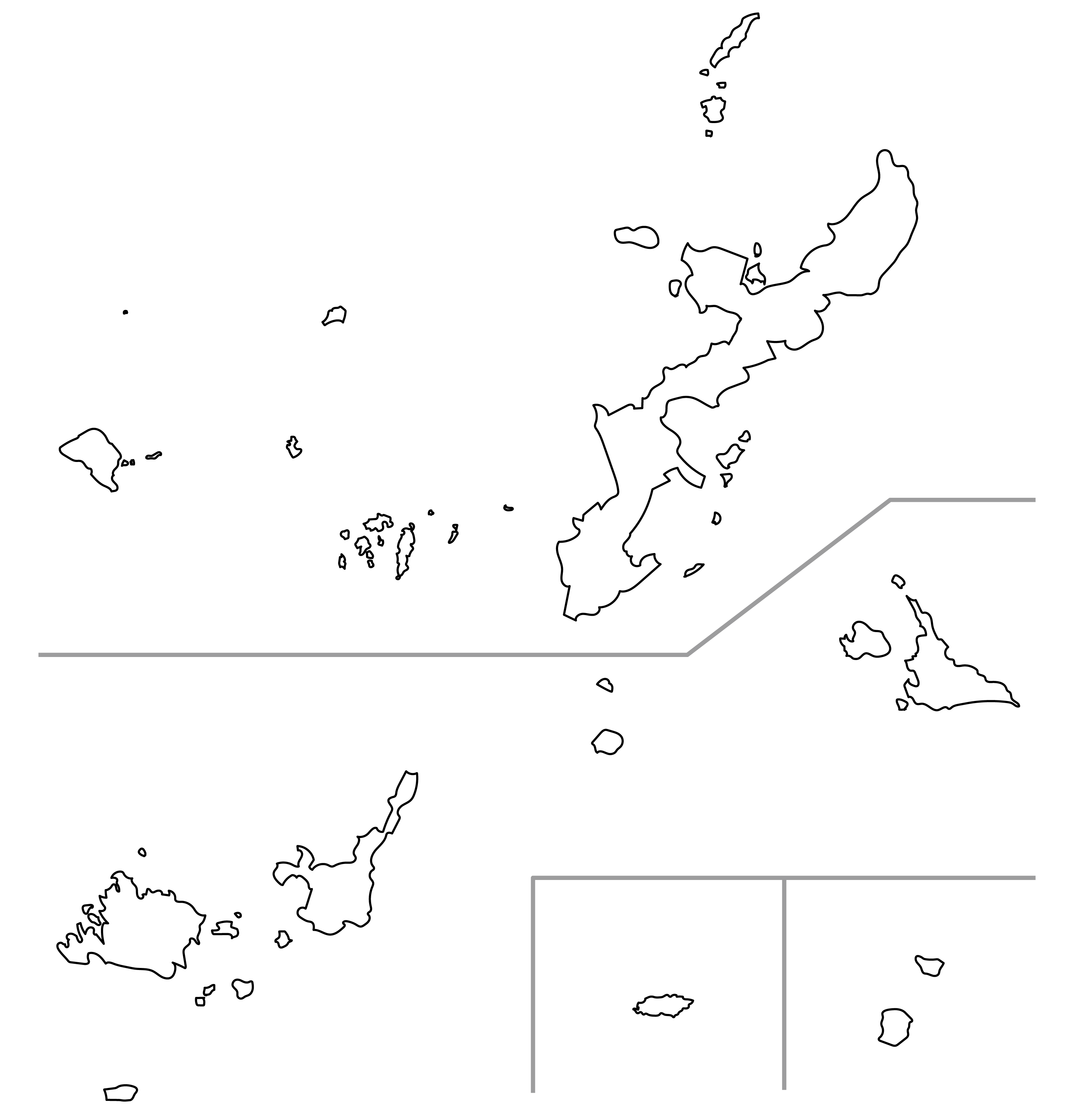 沖縄県の白地図イラスト無料素材集 県庁所在地 市町村名あり