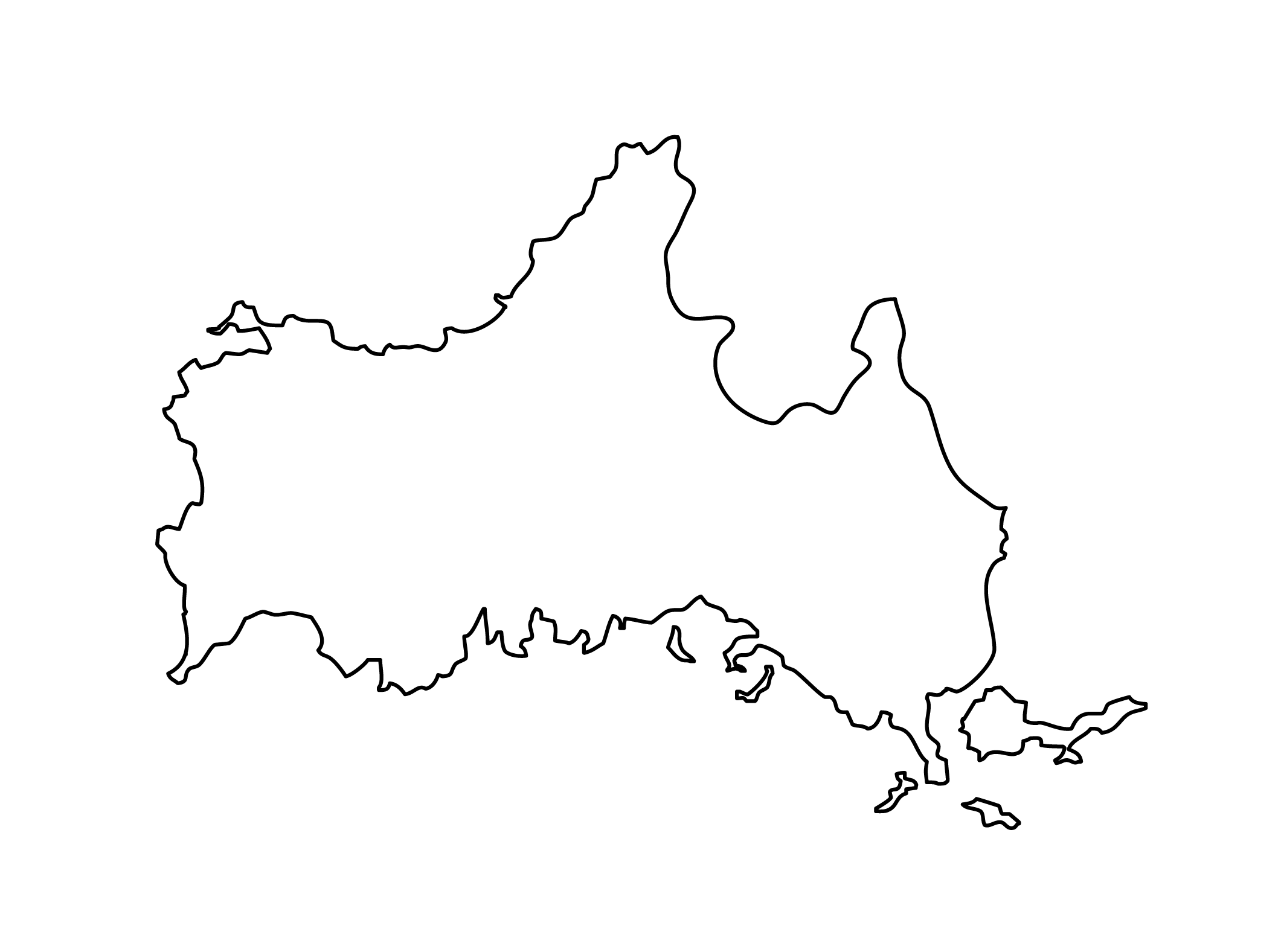 [白地図]山口県・無地