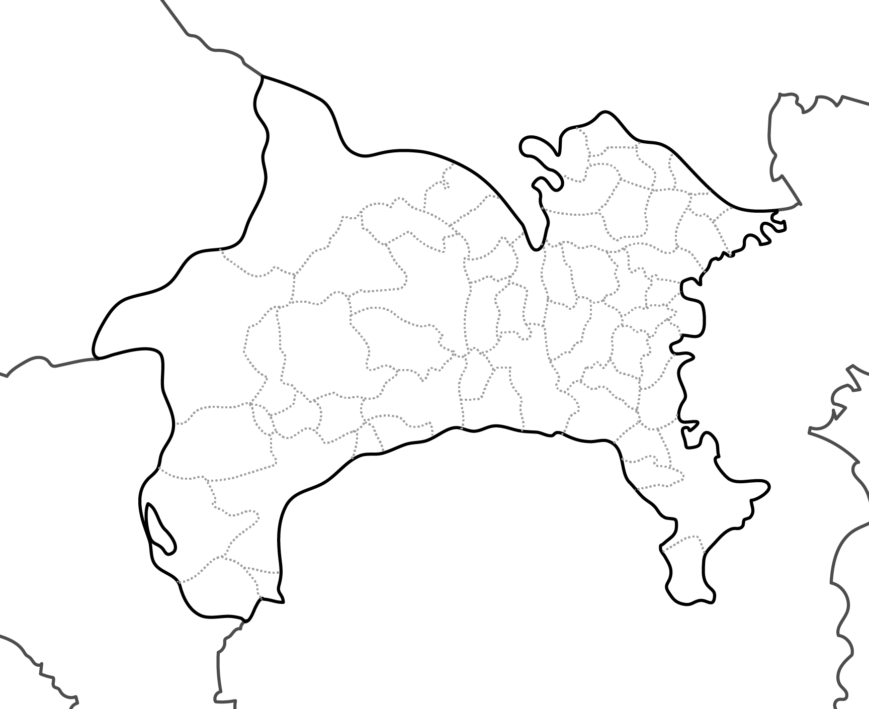 [白地図]神奈川県・ラインあり・市区町村名なし・隣県なし