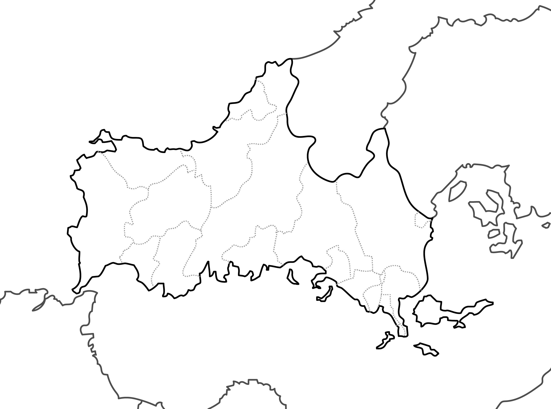 [白地図]山口県・ラインあり・市区町村名なし・隣県なし