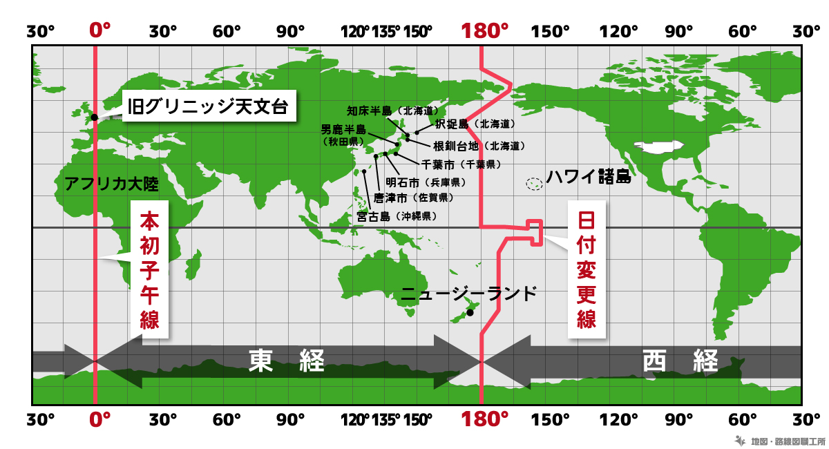 中学受験 地理1 地球上の日本の位置 東西南北の端 緯度経度 時差