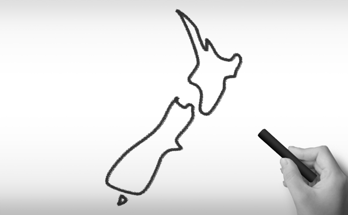 ニュージーランドの白地図イラスト