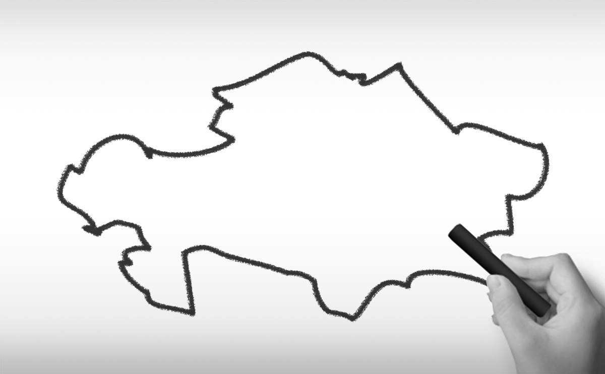 カザフスタン共和国の白地図イラスト