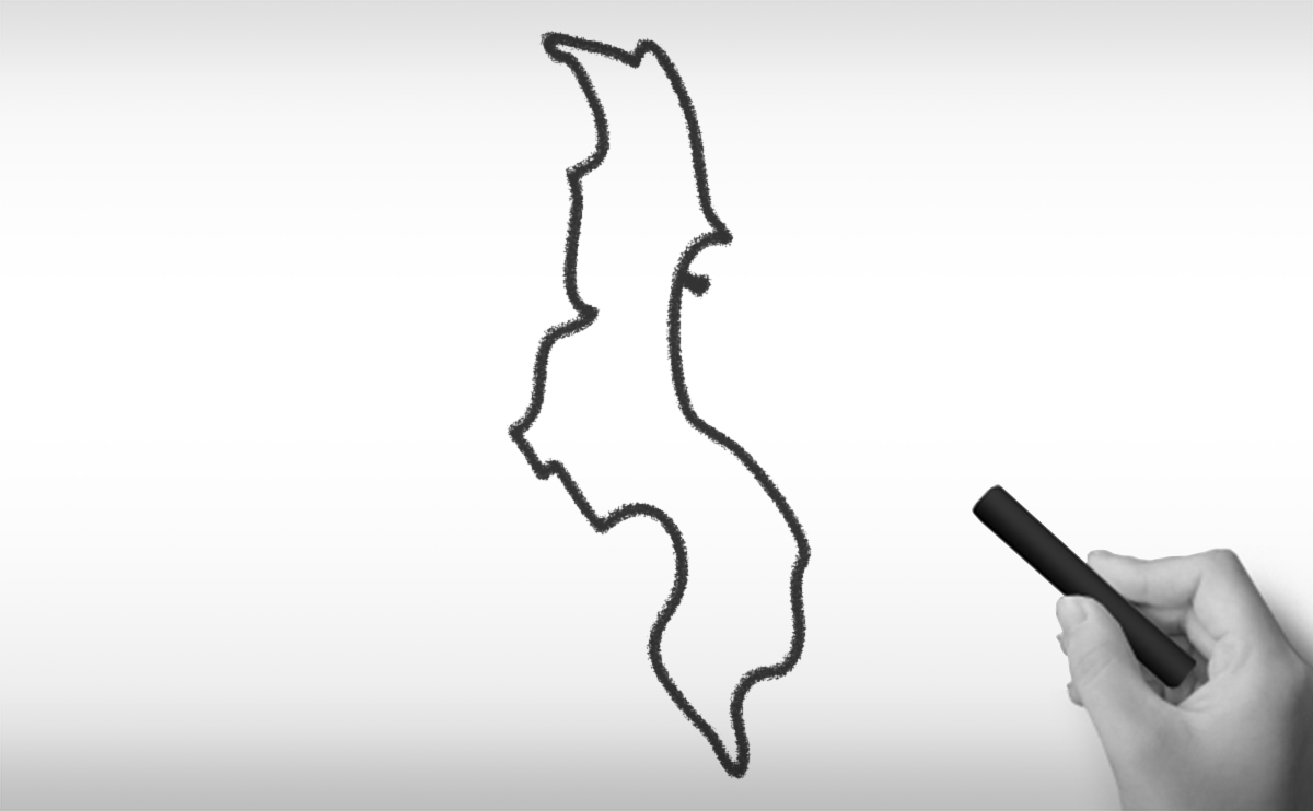マラウィ共和国の白地図イラストイラスト
