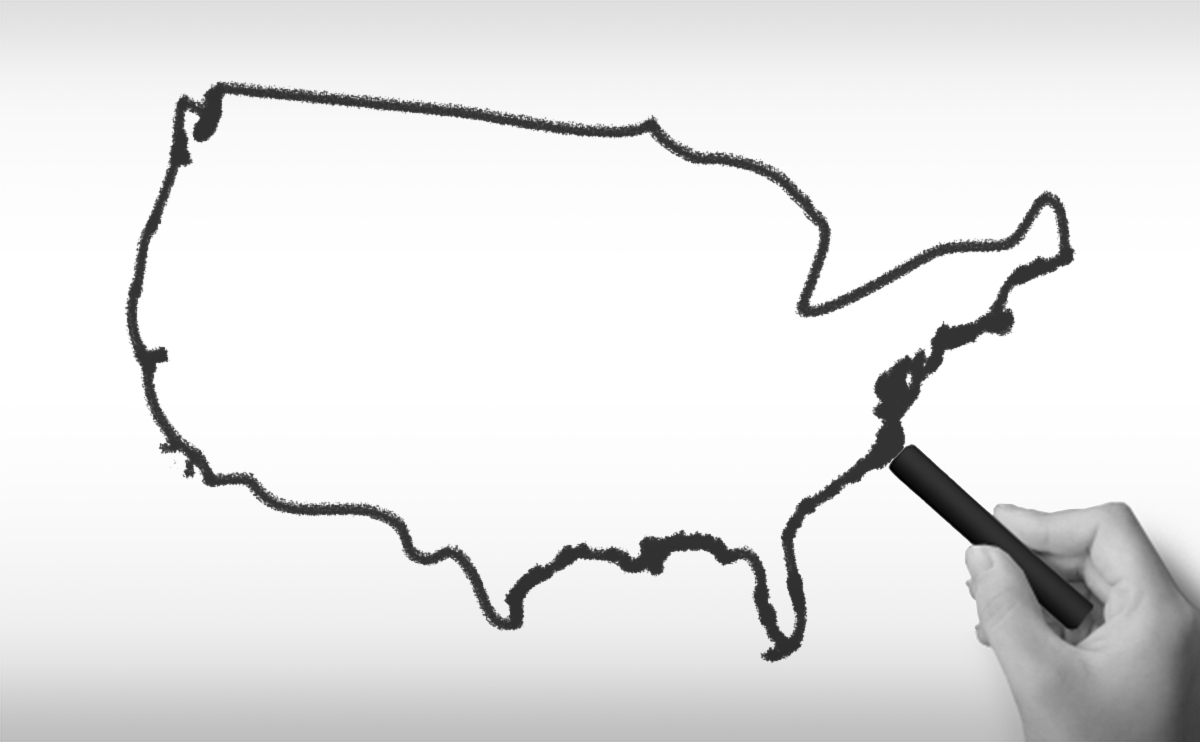 アメリカ合衆国の白地図イラスト