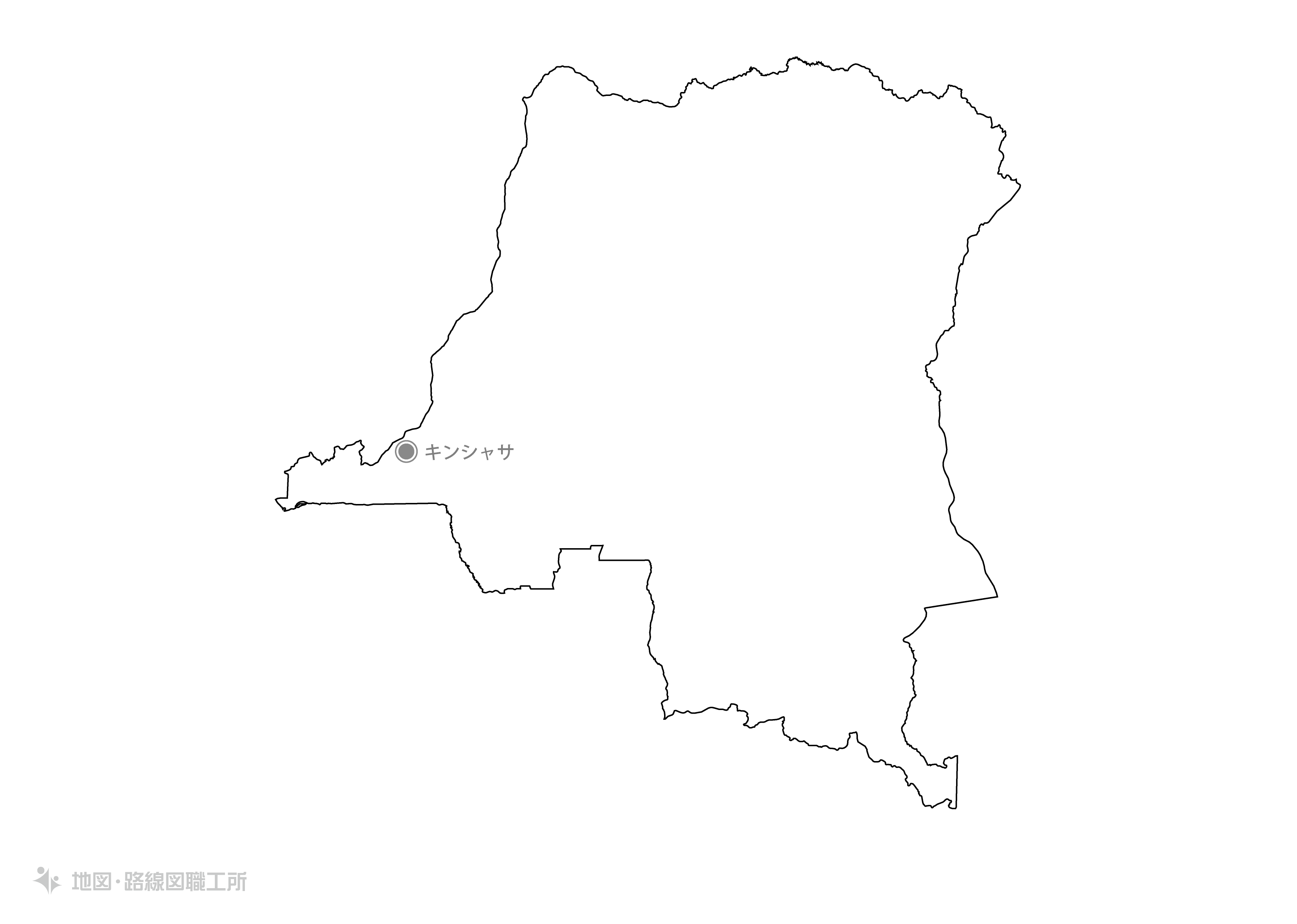 白地図フリーイラスト｜コンゴ民主共和国・首都名