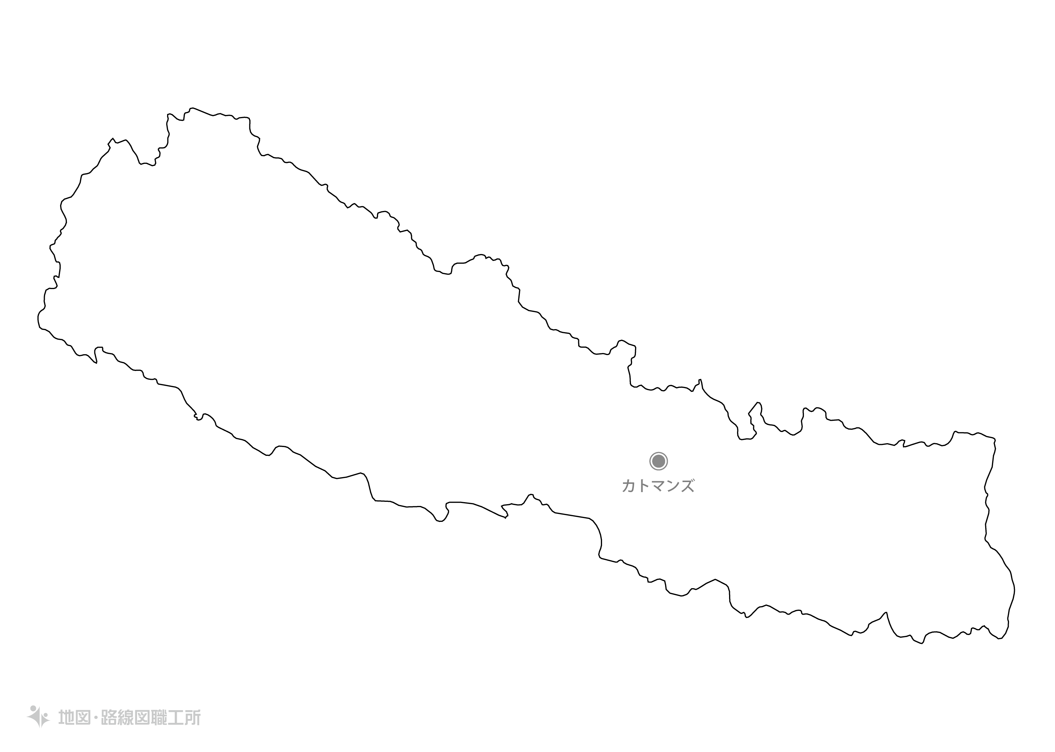 白地図フリーイラスト｜ネパール連邦民主共和国・首都名