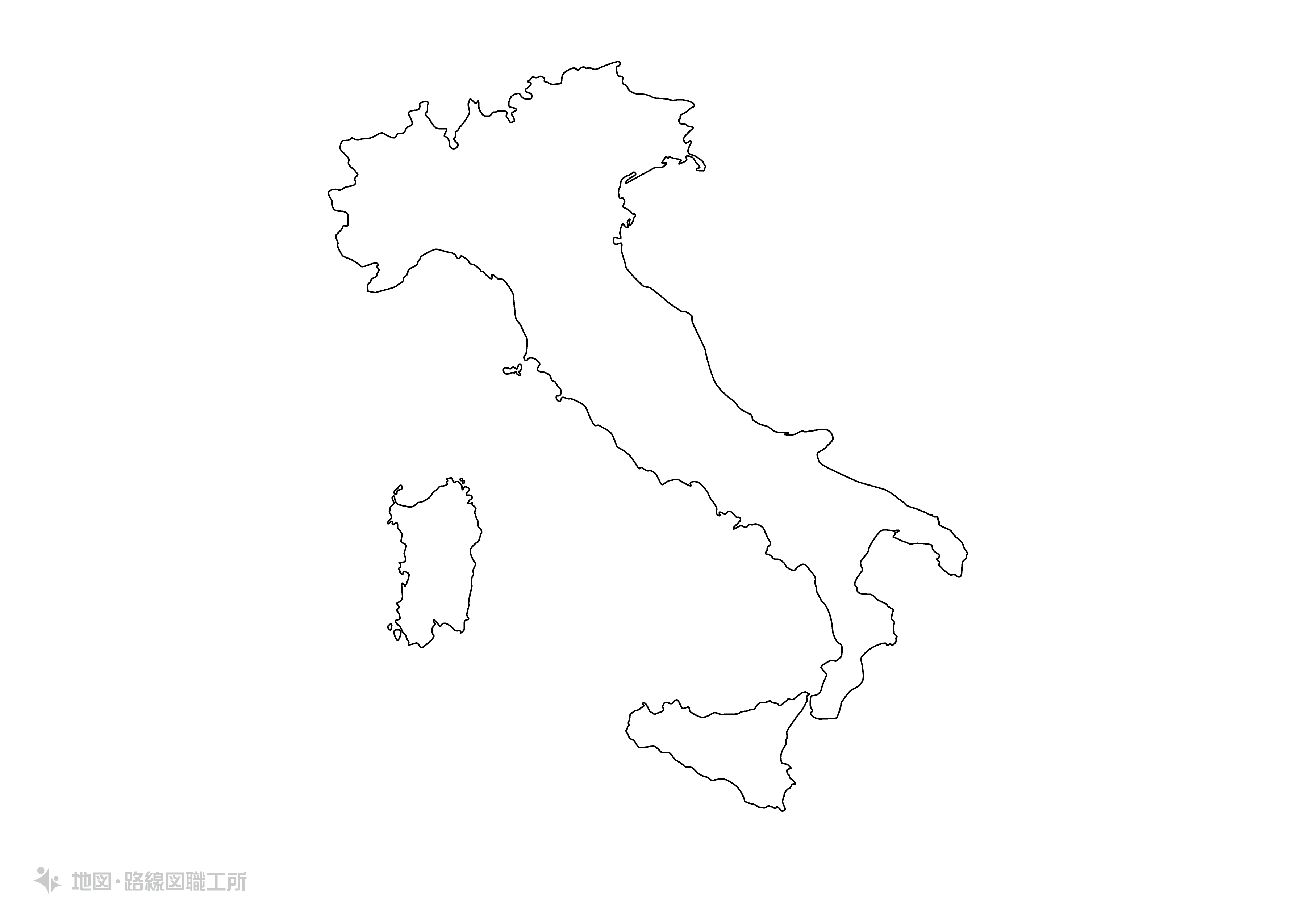 白地図フリーイラスト｜イタリア共和国・無地