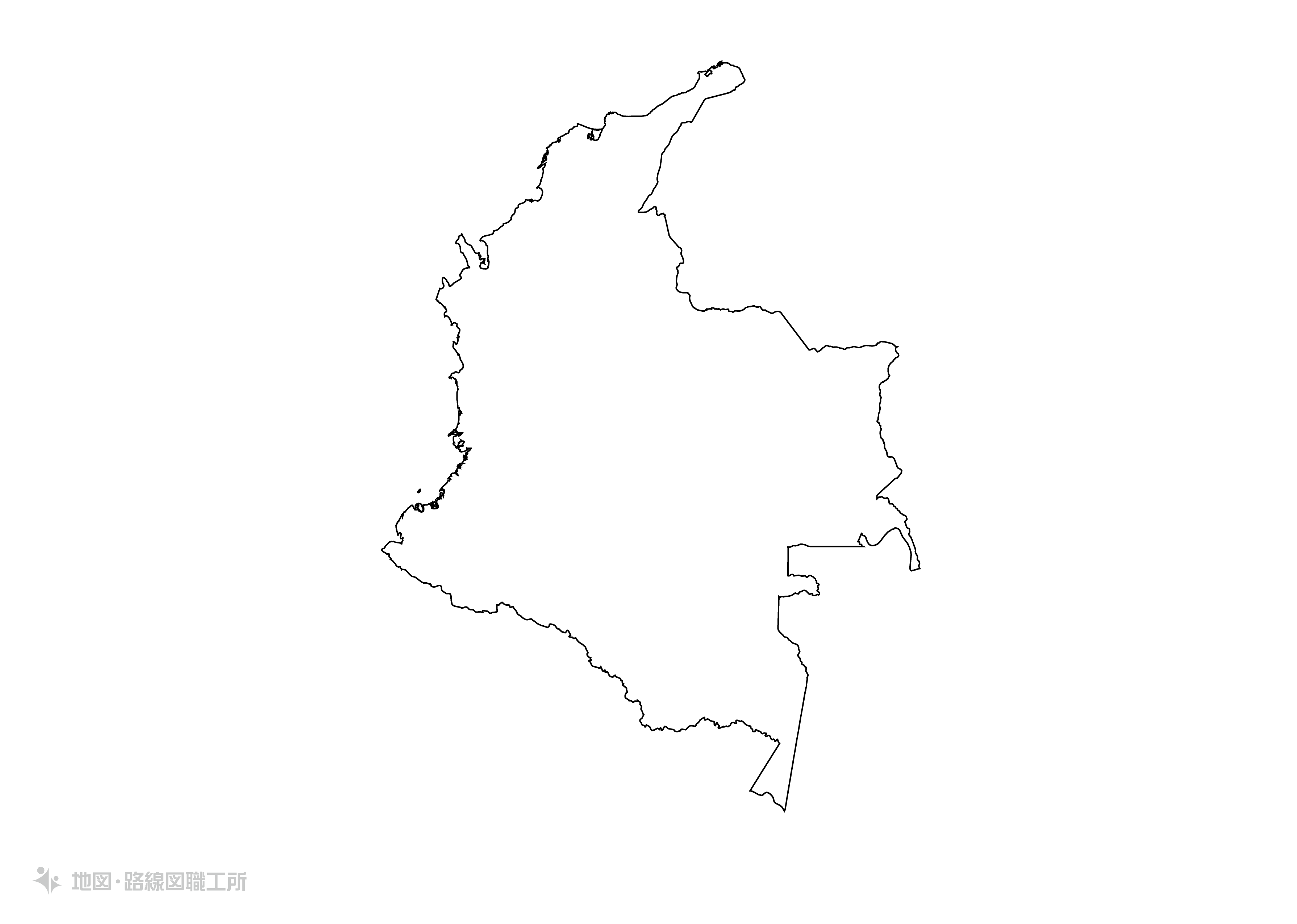 白地図フリーイラスト｜ コロンビア共和国・無地