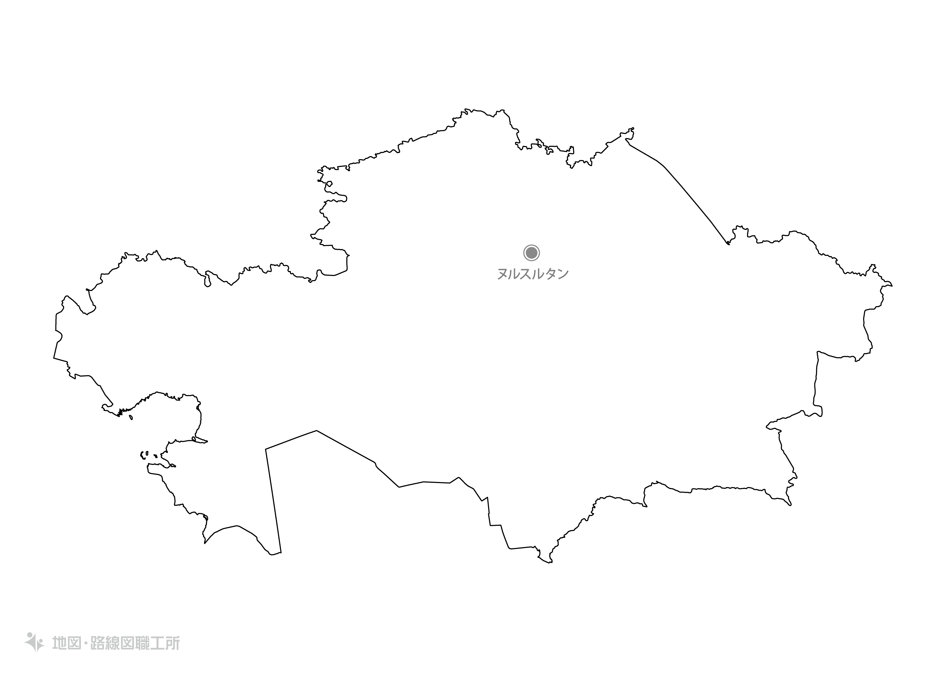 白地図フリーイラスト｜カザフスタン共和国・首都名