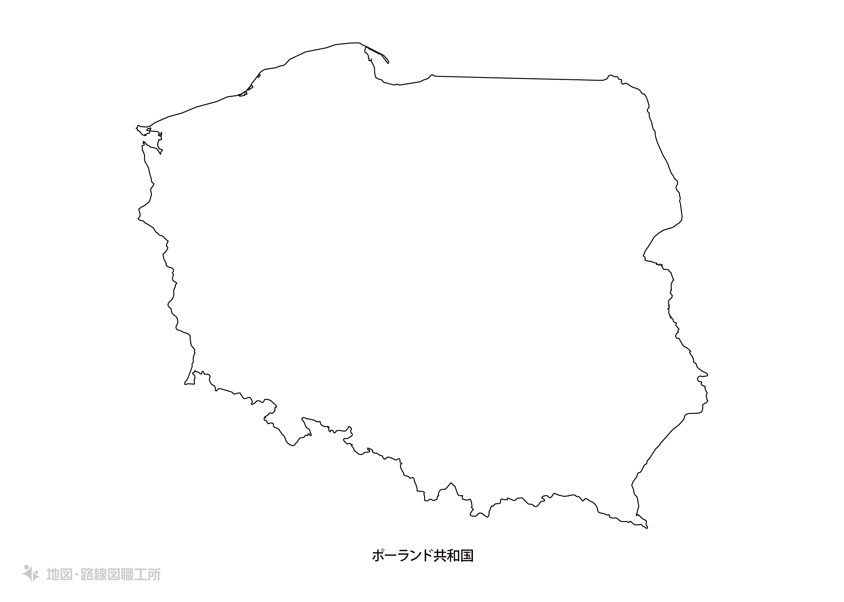 白地図フリーイラスト｜ポーランド共和国・国名